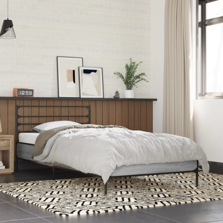 Estructura cama madera ingeniería metal gris Sonoma 75x190 cm de vidaXL, Camas y somieres - Ref: Foro24-845625, Precio: 66,61...