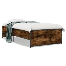 Estructura cama madera ingeniería metal roble humo 100x200 cm de vidaXL, Camas y somieres - Ref: Foro24-845238, Precio: 74,86...