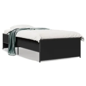 Estructura de cama madera de ingeniería y metal negra 90x190 cm de vidaXL, Camas y somieres - Ref: Foro24-845246, Precio: 91,...