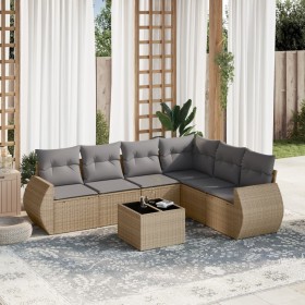 Set sofás de jardín 7 piezas y cojines ratán sintético beige en Conjuntos de jardín | Comprar online en Foru.es