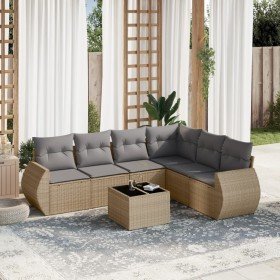 Set sofás de jardín 7 piezas y cojines ratán sintético beige en Conjuntos de jardín | Comprar online en Foru.es