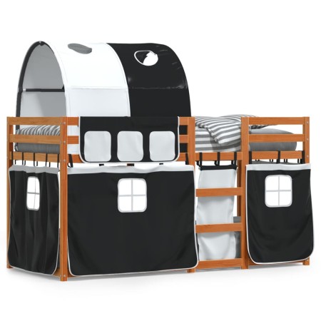 Litera con cortinas madera maciza pino blanco y negro 90x190 cm de vidaXL, Camas y somieres - Ref: Foro24-3284039, Precio: 19...