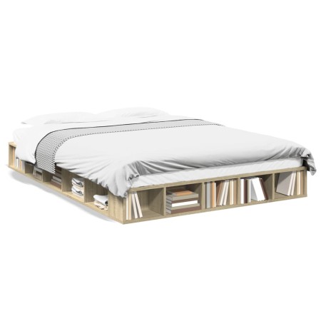 Estructura de cama madera de ingeniería roble Sonoma 160x200 cm de vidaXL, Camas y somieres - Ref: Foro24-3280463, Precio: 17...