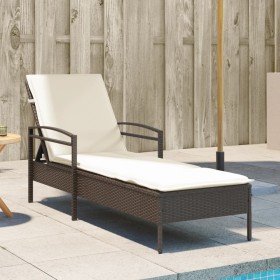 Tumbona con cojín ratán sintético marrón 63x200x81 cm de vidaXL, Tumbonas - Ref: Foro24-368300, Precio: 158,46 €, Descuento: %