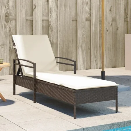 Tumbona con cojín ratán sintético marrón 63x200x81 cm de vidaXL, Tumbonas - Ref: Foro24-368300, Precio: 165,79 €, Descuento: %