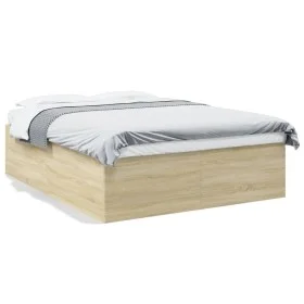 Sonoma oak engineered wood bed frame 150x200 cm by vidaXL, Beds and slatted bases - Ref: Foro24-3280918, Price: 146,45 €, Dis...