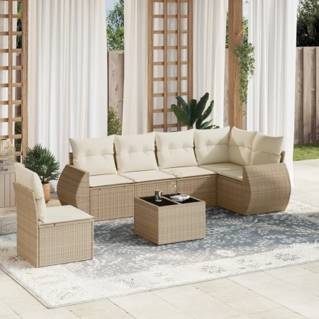 Set sofás de jardín 7 piezas y cojines ratán sintético beige en Conjuntos de jardín | Comprar online en Foru.es