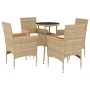 Set comedor jardín 5 pzas cojines ratán sintético vidrio beige de vidaXL, Conjuntos de jardín - Ref: Foro24-3278726, Precio: ...