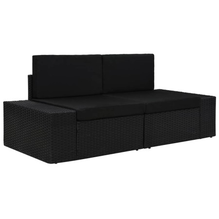 Sofá seccional de 2 plazas de ratán sintético negro de vidaXL, Sofás modulares de exterior - Ref: Foro24-49505, Precio: 190,9...