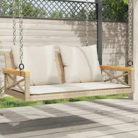 Banco columpio con cojines ratán sintético beige 109x62x40 cm de vidaXL, Bancos de jardín - Ref: Foro24-368157, Precio: 112,7...