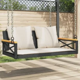Banco columpio con cojines ratán sintético negro 109x62x40 cm de vidaXL, Bancos de jardín - Ref: Foro24-368155, Precio: 122,5...