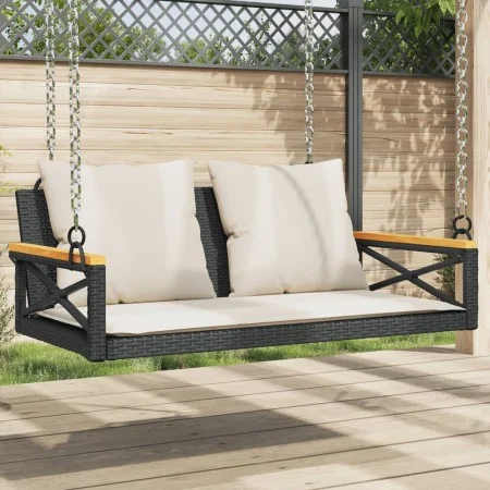 Schaukelbank mit schwarzen synthetischen Rattankissen 109x62x40 cm von vidaXL, Gartenbänke - Ref: Foro24-368155, Preis: 122,5...