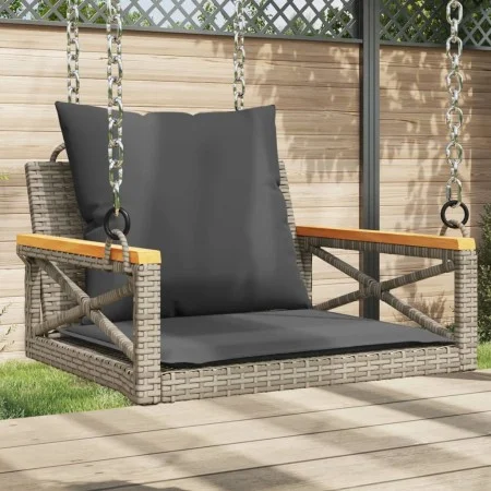 Banco columpio con cojines ratán sintético gris 63x62x40 cm de vidaXL, Bancos de jardín - Ref: Foro24-368174, Precio: 87,16 €...
