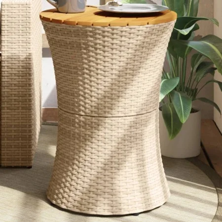 Mesa de jardín forma de tambor ratán sintético y madera beige de vidaXL, Mesas de jardín - Ref: Foro24-368298, Precio: 79,64 ...