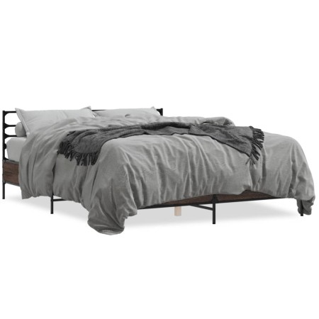 Estructura cama madera ingeniería metal marrón roble 160x200 cm de vidaXL, Camas y somieres - Ref: Foro24-3280056, Precio: 15...