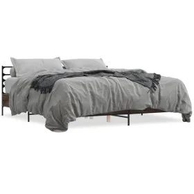 Estructura cama madera ingeniería metal marrón roble 180x200 cm de vidaXL, Camas y somieres - Ref: Foro24-3280061, Precio: 15...