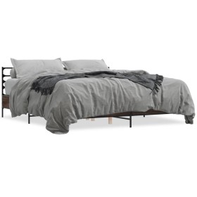 Estructura cama madera ingeniería metal marrón roble 180x200 cm de vidaXL, Camas y somieres - Ref: Foro24-3280061, Precio: 15...