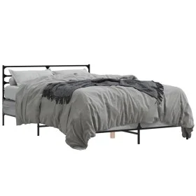 Estructura cama madera ingeniería metal gris Sonoma 140x190 cm de vidaXL, Camas y somieres - Ref: Foro24-3280080, Precio: 138...