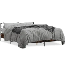 Estructura cama madera ingeniería metal roble ahumado 160x200cm de vidaXL, Camas y somieres - Ref: Foro24-3280054, Precio: 14...
