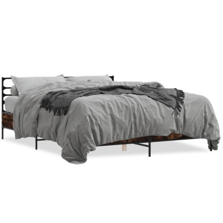 Estructura cama madera ingeniería metal roble ahumado 160x200cm de vidaXL, Camas y somieres - Ref: Foro24-3280054, Precio: 14...
