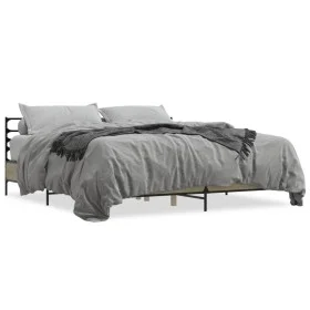Estructura cama madera ingeniería metal roble Sonoma 200x200 cm de vidaXL, Camas y somieres - Ref: Foro24-3280063, Precio: 15...