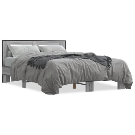 Estructura cama madera ingeniería metal gris Sonoma 140x200 cm de vidaXL, Camas y somieres - Ref: Foro24-3280105, Precio: 154...