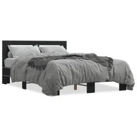 Engineered wood and black metal bed frame 120x200cm by vidaXL, Beds and slatted bases - Ref: Foro24-3280107, Price: 143,92 €,...