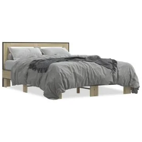 Sonoma oak metal engineered wood bed frame 140x190 cm by vidaXL, Beds and slatted bases - Ref: Foro24-3280113, Price: 140,86 ...