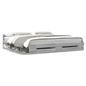 Cama con cajones madera ingeniería gris Sonoma 200x200 cm de vidaXL, Camas y somieres - Ref: Foro24-3280725, Precio: 177,49 €...