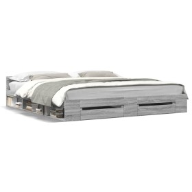 Cama con cajones madera ingeniería gris Sonoma 200x200 cm de vidaXL, Camas y somieres - Ref: Foro24-3280725, Precio: 190,03 €...