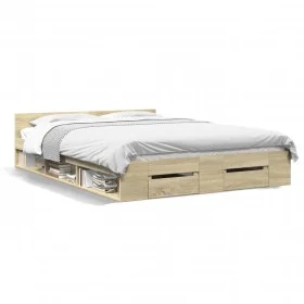 Sonoma oak engineered wood bed with drawers 140x200 cm by vidaXL, Beds and slatted bases - Ref: Foro24-3280750, Price: 162,73...