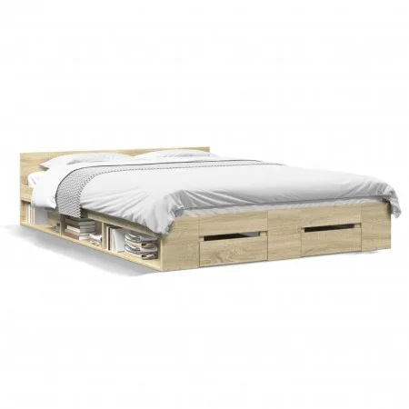 Sonoma oak engineered wood bed with drawers 140x200 cm by vidaXL, Beds and slatted bases - Ref: Foro24-3280750, Price: 162,73...