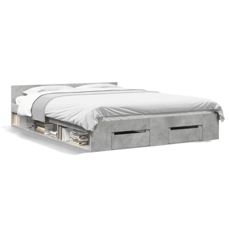 Cama con cajones madera ingeniería gris hormigón 140x190 cm de vidaXL, Camas y somieres - Ref: Foro24-3280765, Precio: 186,95...