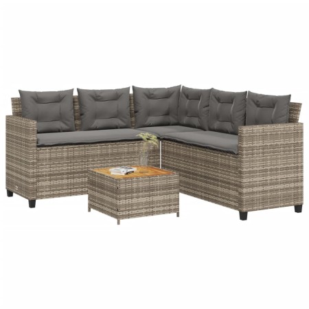 Sofá de jardín en forma de L con mesa y cojines ratán PE gris de vidaXL, Conjuntos de jardín - Ref: Foro24-369049, Precio: 33...