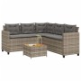 Sofá de jardín en forma de L con mesa y cojines ratán PE gris de vidaXL, Conjuntos de jardín - Ref: Foro24-369049, Precio: 33...
