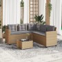 Sofá de jardín en forma de L con mesa y cojines ratán PE beige de vidaXL, Conjuntos de jardín - Ref: Foro24-369042, Precio: 2...