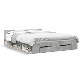 Cama con cajones madera ingeniería gris hormigón 150x200 cm de vidaXL, Camas y somieres - Ref: Foro24-3280744, Precio: 159,72...