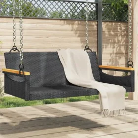 Banco columpio de ratán sintético negro 109x62x40 cm de vidaXL, Bancos de jardín - Ref: Foro24-368143, Precio: 92,77 €, Descu...