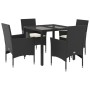 Set comedor jardín 5 pzas cojines ratán sintético vidrio negro de vidaXL, Conjuntos de jardín - Ref: Foro24-3278538, Precio: ...