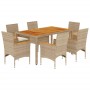Set de comedor jardín 7 pzas con cojines ratán PE acacia beige de vidaXL, Conjuntos de jardín - Ref: Foro24-3278642, Precio: ...