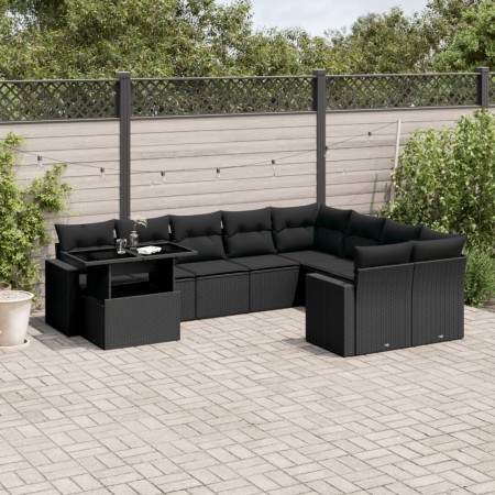 Set de sofás de jardín 10 pzas cojines ratán sintético negro de vidaXL, Conjuntos de jardín - Ref: Foro24-3267505, Precio: 66...