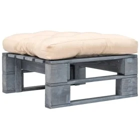 Otomana de palés para jardín madera gris y cojín color arena de vidaXL, Otomanas de exterior - Ref: Foro24-275281, Precio: 60...