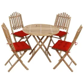 Set de comedor de jardín plegable 5 piezas con cojines bambú de vidaXL, Conjuntos de jardín - Ref: Foro24-3063981, Precio: 26...
