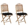 Sillas de jardín plegables con cojines 2 unidades bambú de vidaXL, Sillas de jardín - Ref: Foro24-3064009, Precio: 114,44 €, ...