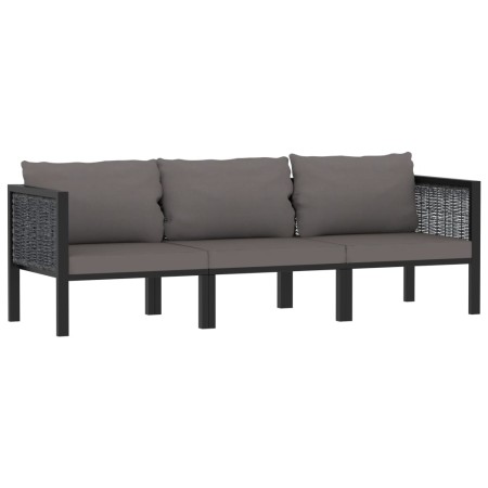 Sofá de 3 plazas con cojines ratán sintético antracita de vidaXL, Conjuntos de jardín - Ref: Foro24-49400, Precio: 381,14 €, ...