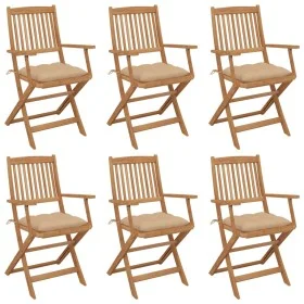 Sillas de jardín plegables 6 uds y cojines madera maciza acacia de vidaXL, Sillas de jardín - Ref: Foro24-3074958, Precio: 33...