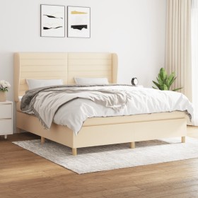 Cama box spring con colchón tela color crema 160x200 cm de vidaXL, Camas y somieres - Ref: Foro24-3128618, Precio: 615,01 €, ...