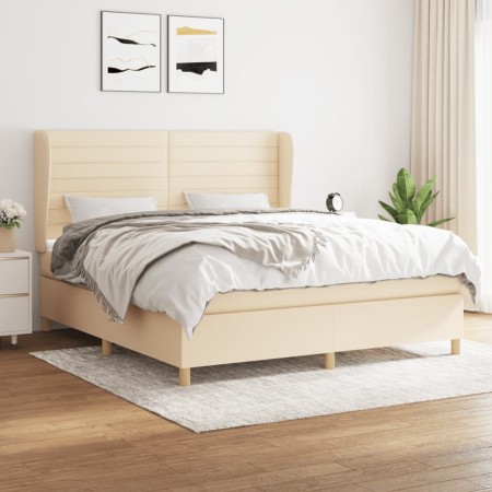Cama box spring con colchón tela color crema 160x200 cm de vidaXL, Camas y somieres - Ref: Foro24-3128618, Precio: 615,01 €, ...