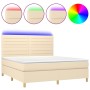 Cama box spring colchón y luces LED tela crema 160x200 cm de vidaXL, Camas y somieres - Ref: Foro24-3135530, Precio: 610,34 €...