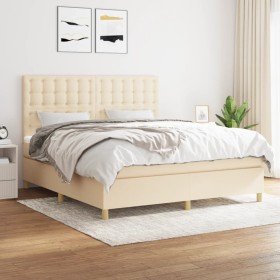 Cama box spring con colchón tela color crema 160x200 cm de vidaXL, Camas y somieres - Ref: Foro24-3142670, Precio: 608,51 €, ...